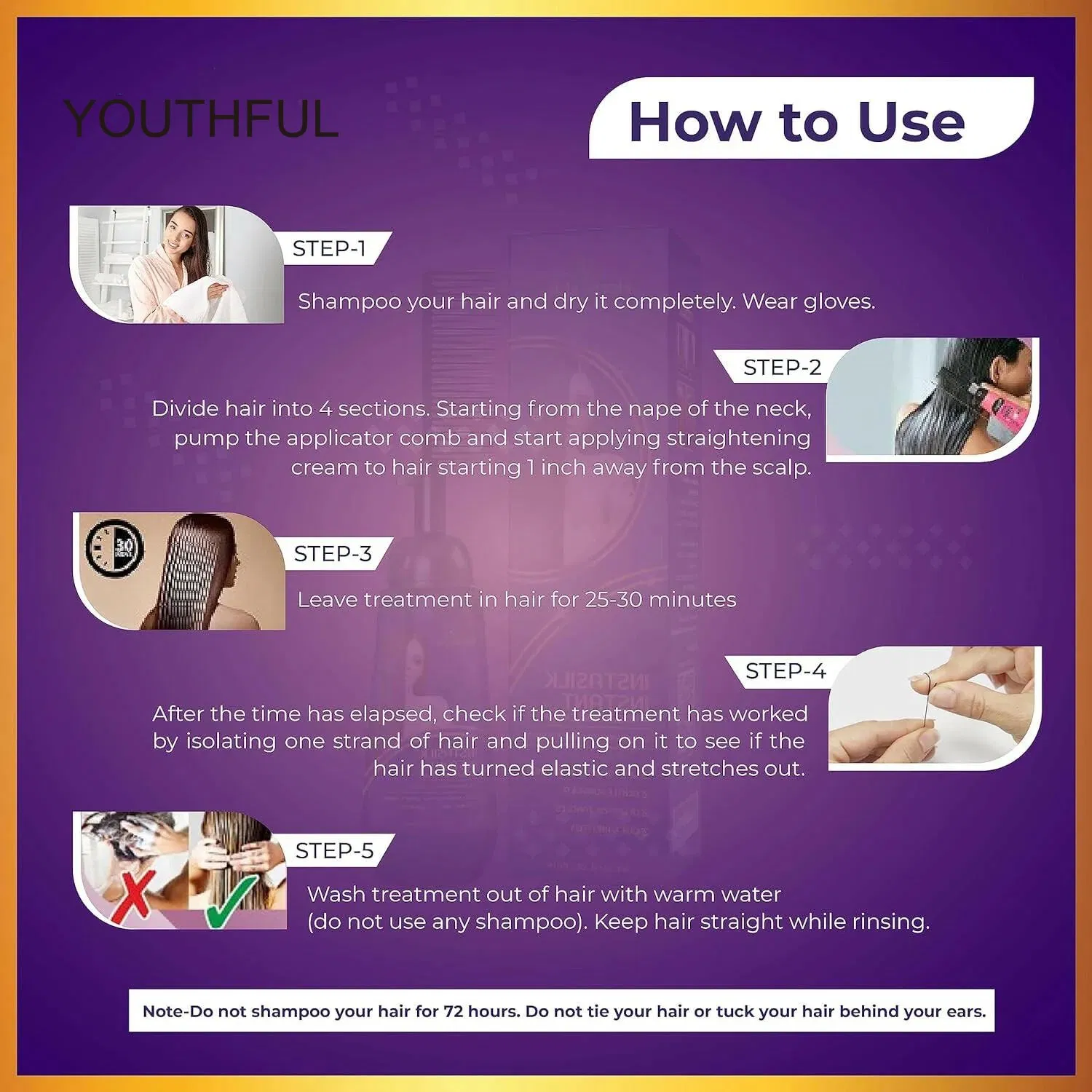 Youthful Instant Hair Straightener Cream with Applicator Comb Brush