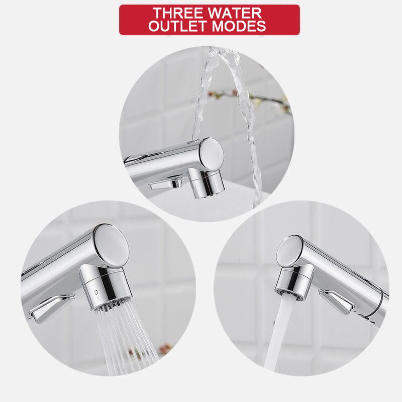 Black Matte Double Outlet Wash Basin Brass Basin Multifunctional Mixers Taps Faucet 2 Holes Kitchen Pull out