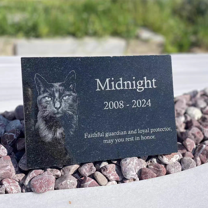 Custom Black Granite Pet Memorial Plaque for Cats
