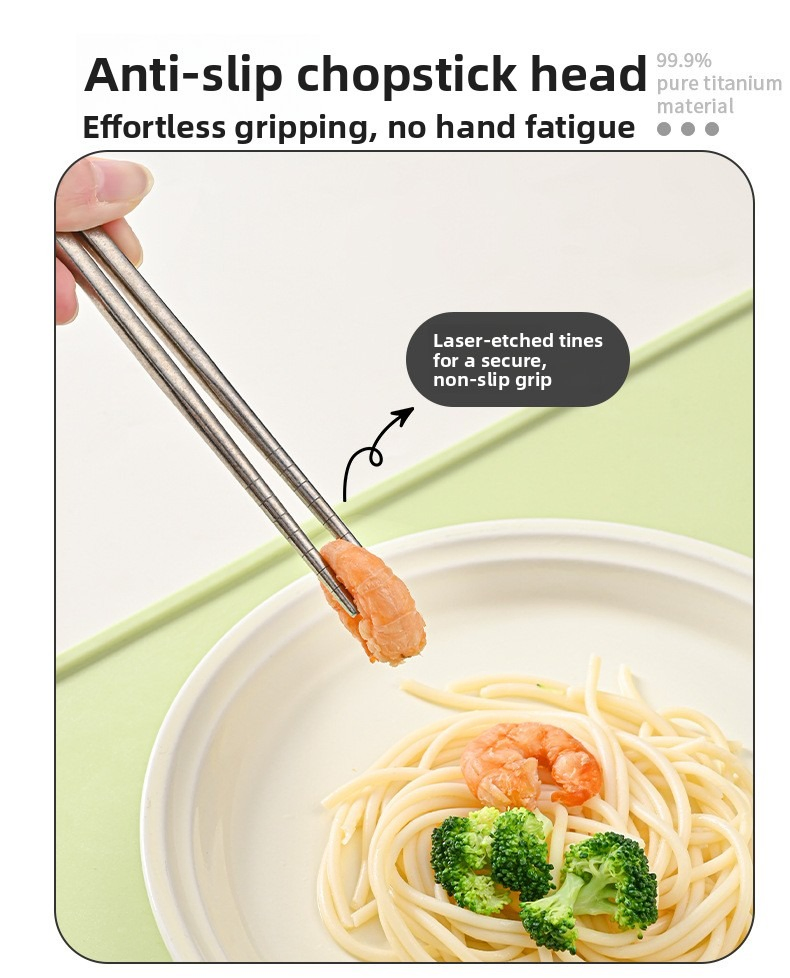 Light-Weight Titanium Spoon Chopsticks Set with Case - Portable for Camping, Picnic & Travel