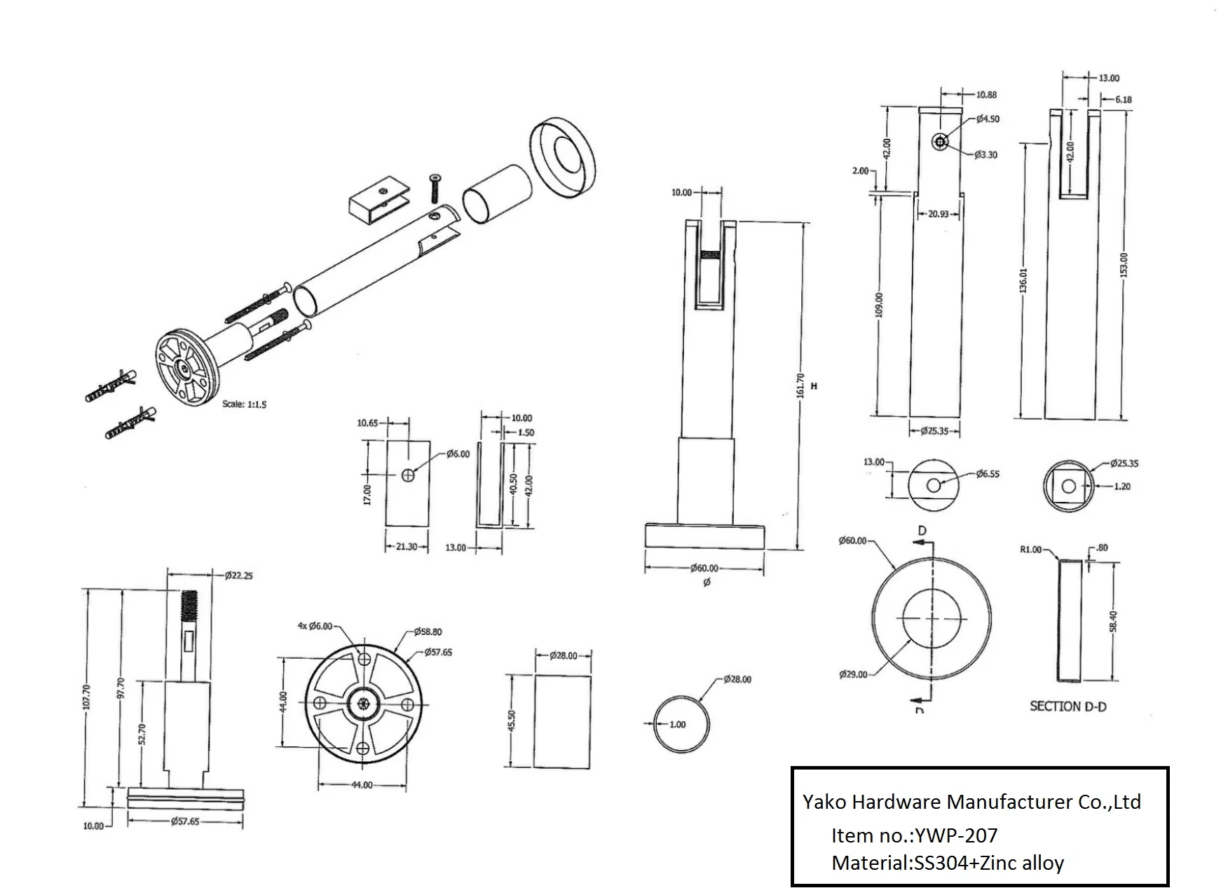 Stainless Steel 3cubicle Public Wc Bathroom Accessories Toilet Partition Hardware Support Leg