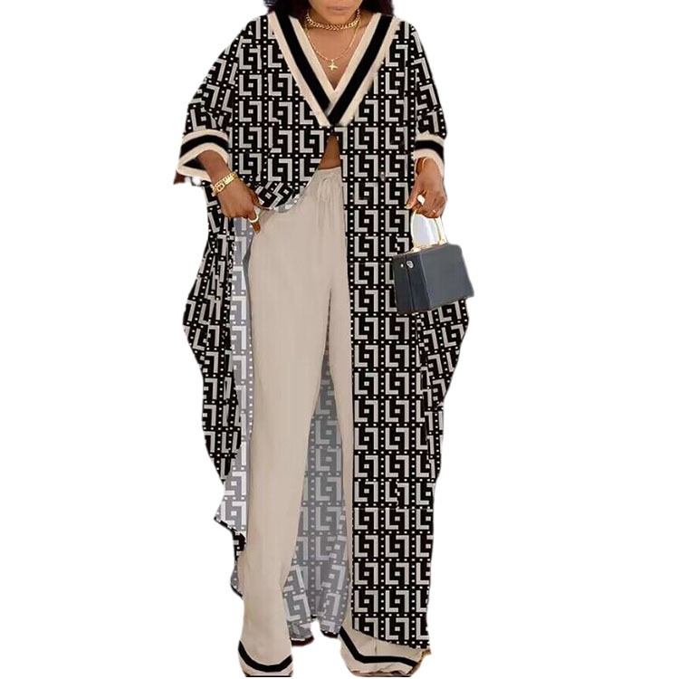 Комплект женский свободный для отдыха с принтом больших размеров