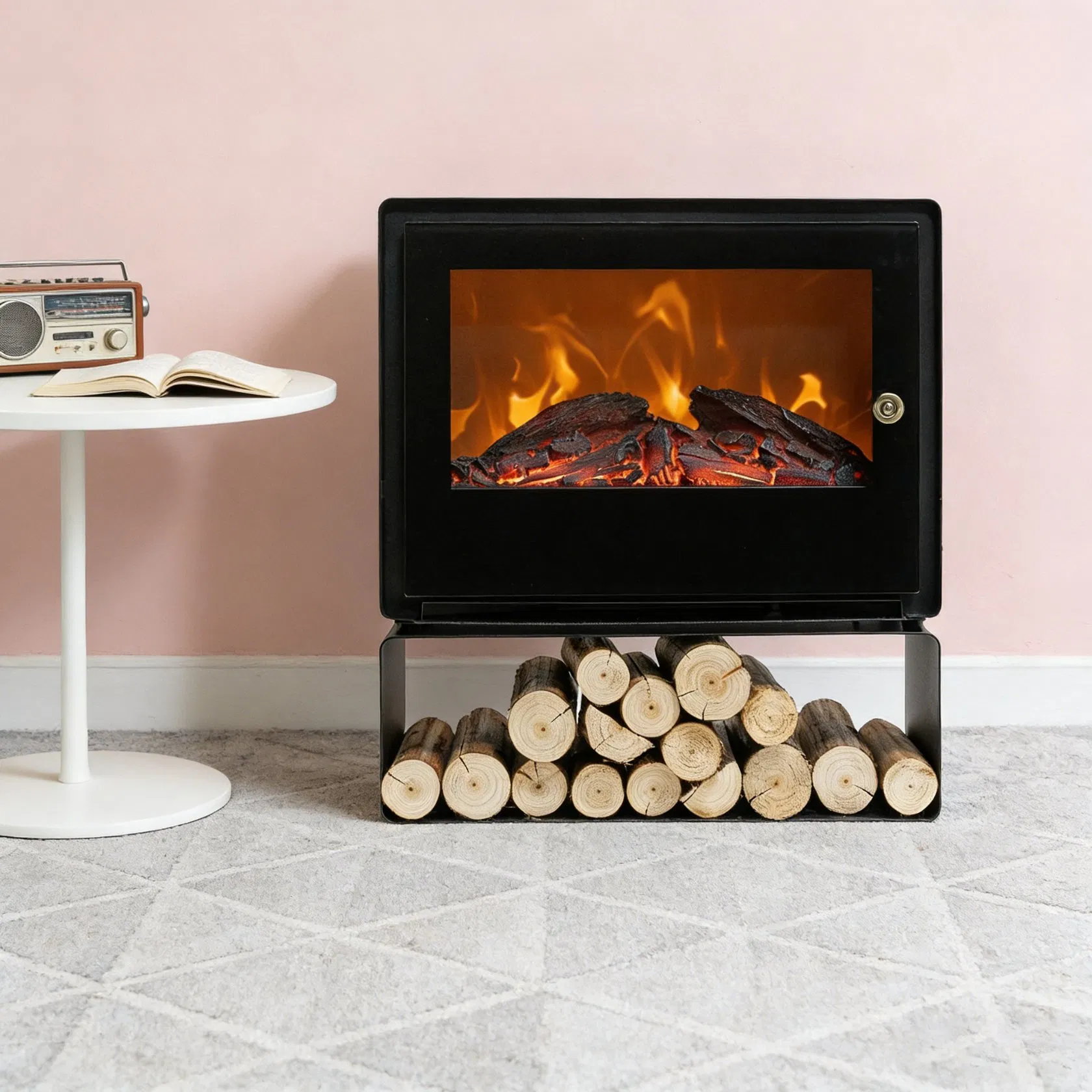 Mikai Branded Freestanding Electric Fireplace with Safety Focus: Overheat & Tip-Over Cut-off