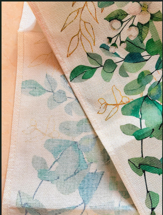 100% Polyester Green Leaves Transfer Print Table Runner - MOQ 10