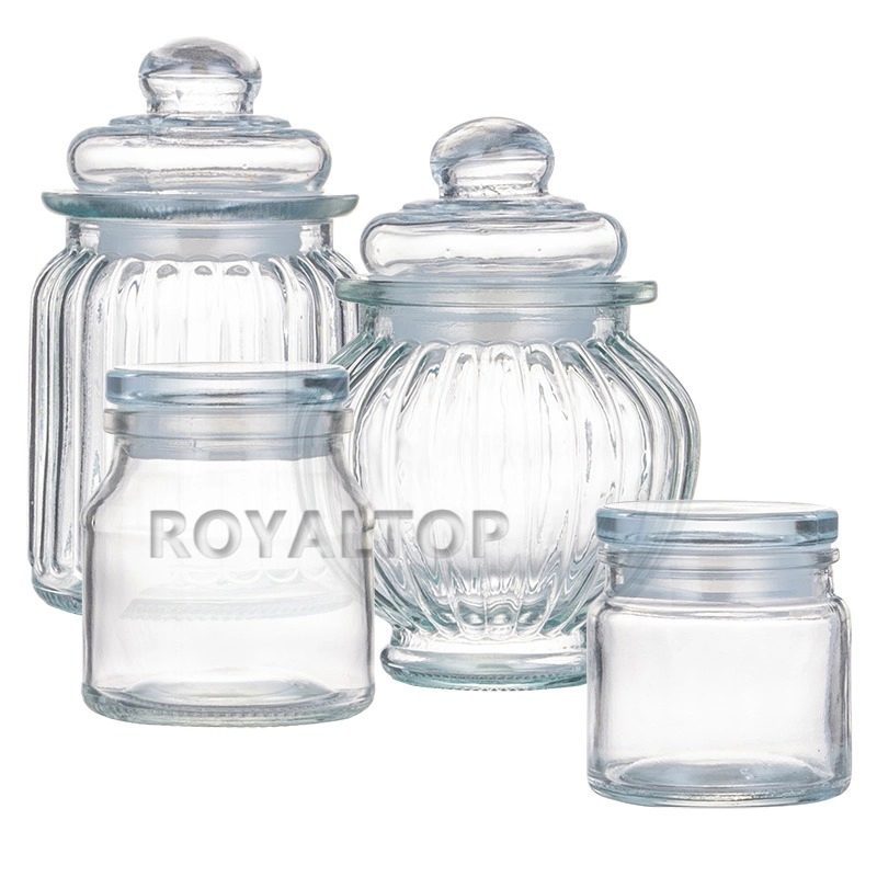 Wholesale Home & Kitchen 200ml 300ml 500ml 1000ml Glassware Round Square Food Candy Honey Spice Storage Jar with Glass Lid