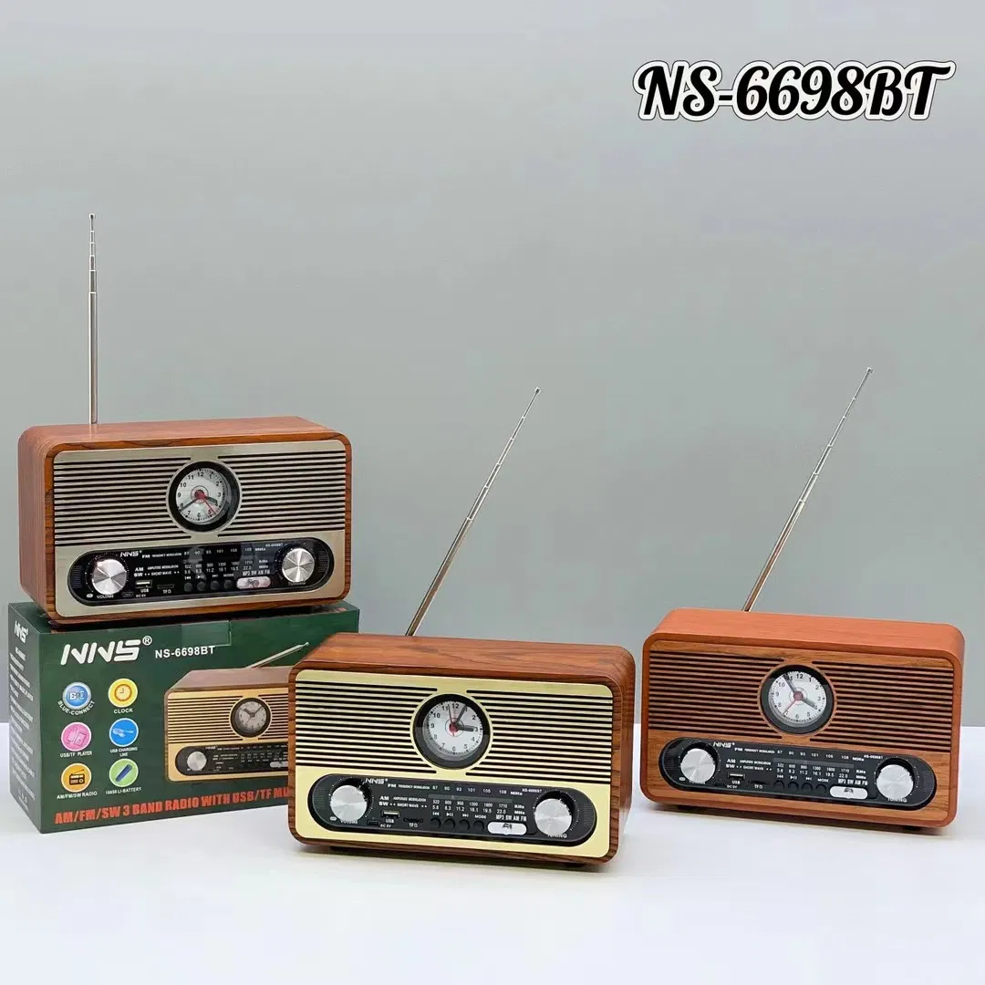 Радио NS-6698BT с Bluetooth и сабвуфером в деревянном корпусе
