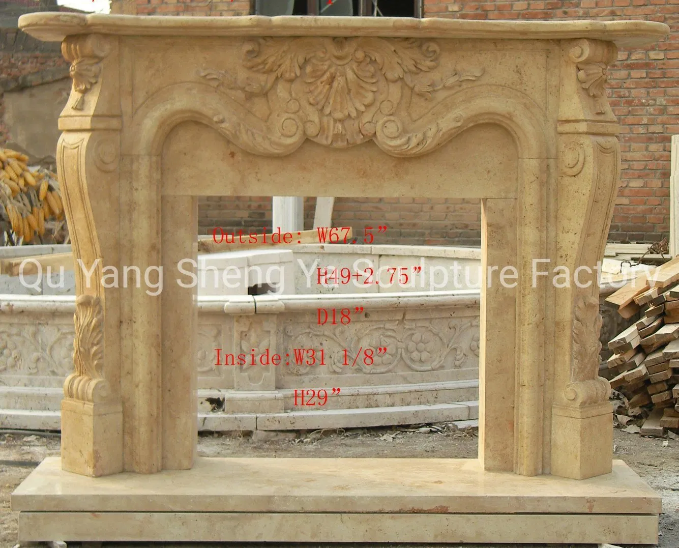 Hand Carved High Quality Antique Beige Marble Fireplace (SYMF-8005)