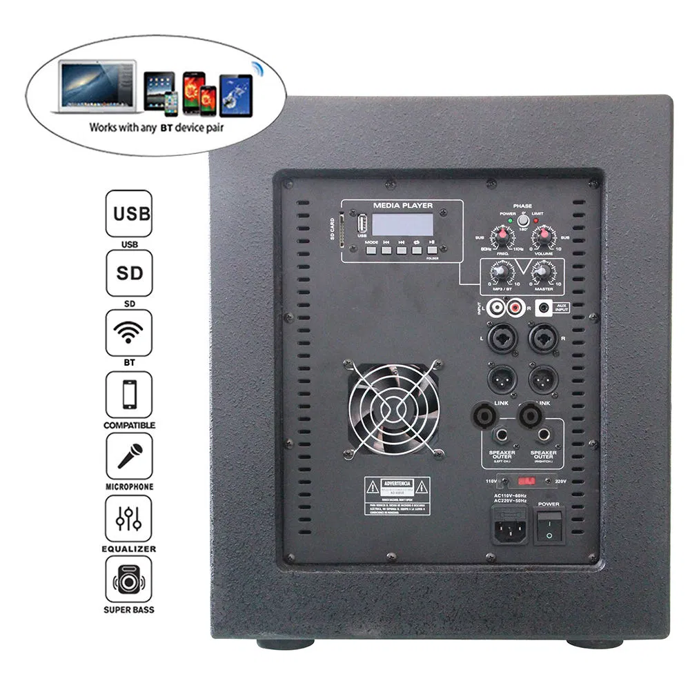 Professional Audio 2000W 12inch Subwoofer Karaoke Sets PA Speaker System Sound Box Active Subwoofer Array Line Bocina Parlante