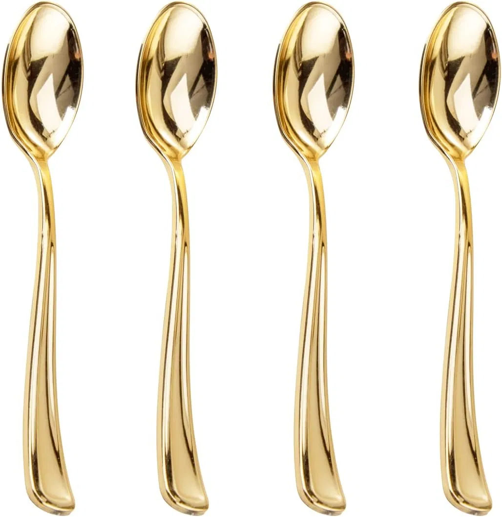 Gold Plastic Spoons 6.7 Inch Heavy Duty Plastic Spoons Heavyweight Gold Disposable Spoons for Parties & Weddings & Restaurants & New Year