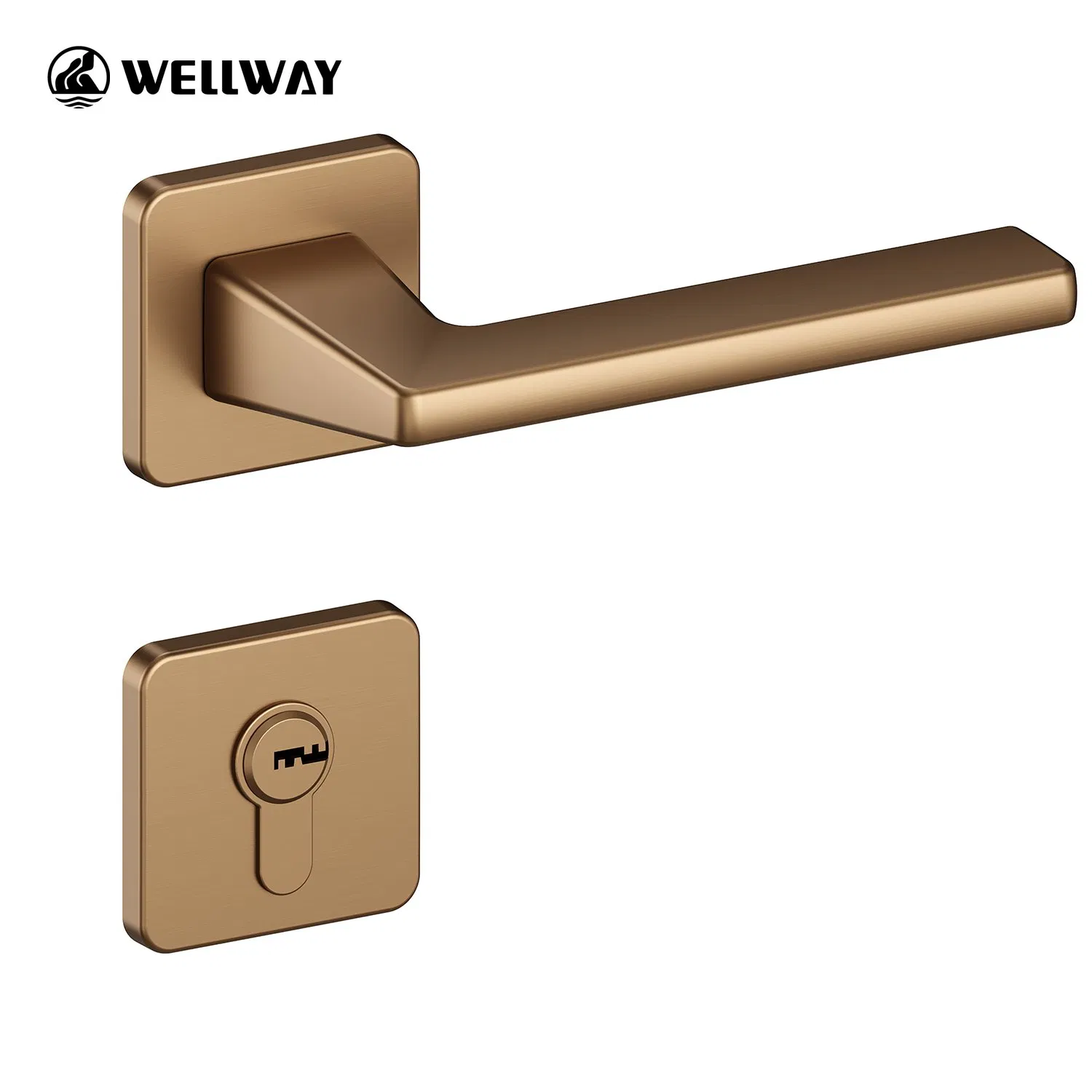 Factory Premium Zinc Alloy Brushed Champagne Gold Lever Door Handle on Square Rosette