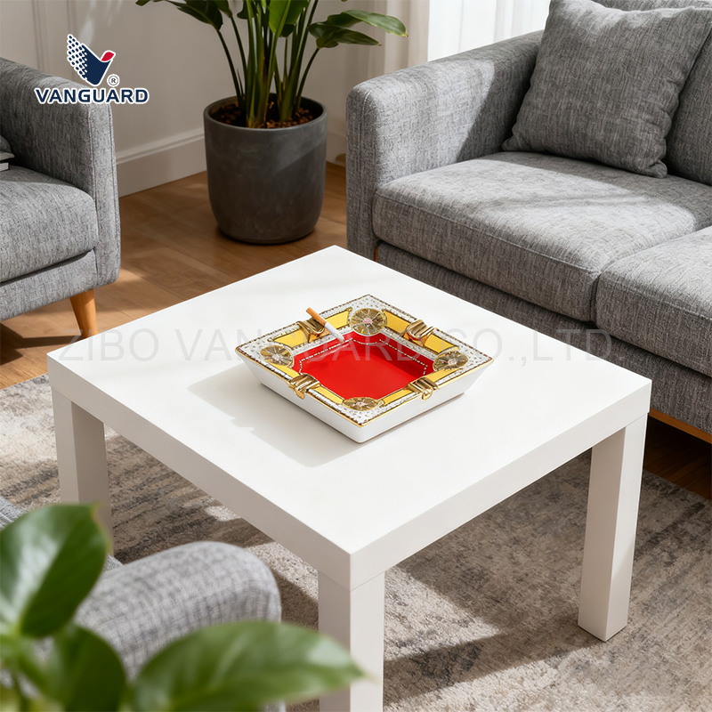 Luxury Porcelain Square Ashtray Custom Logo Ceramic Cigarette Ashtray for Art Collection