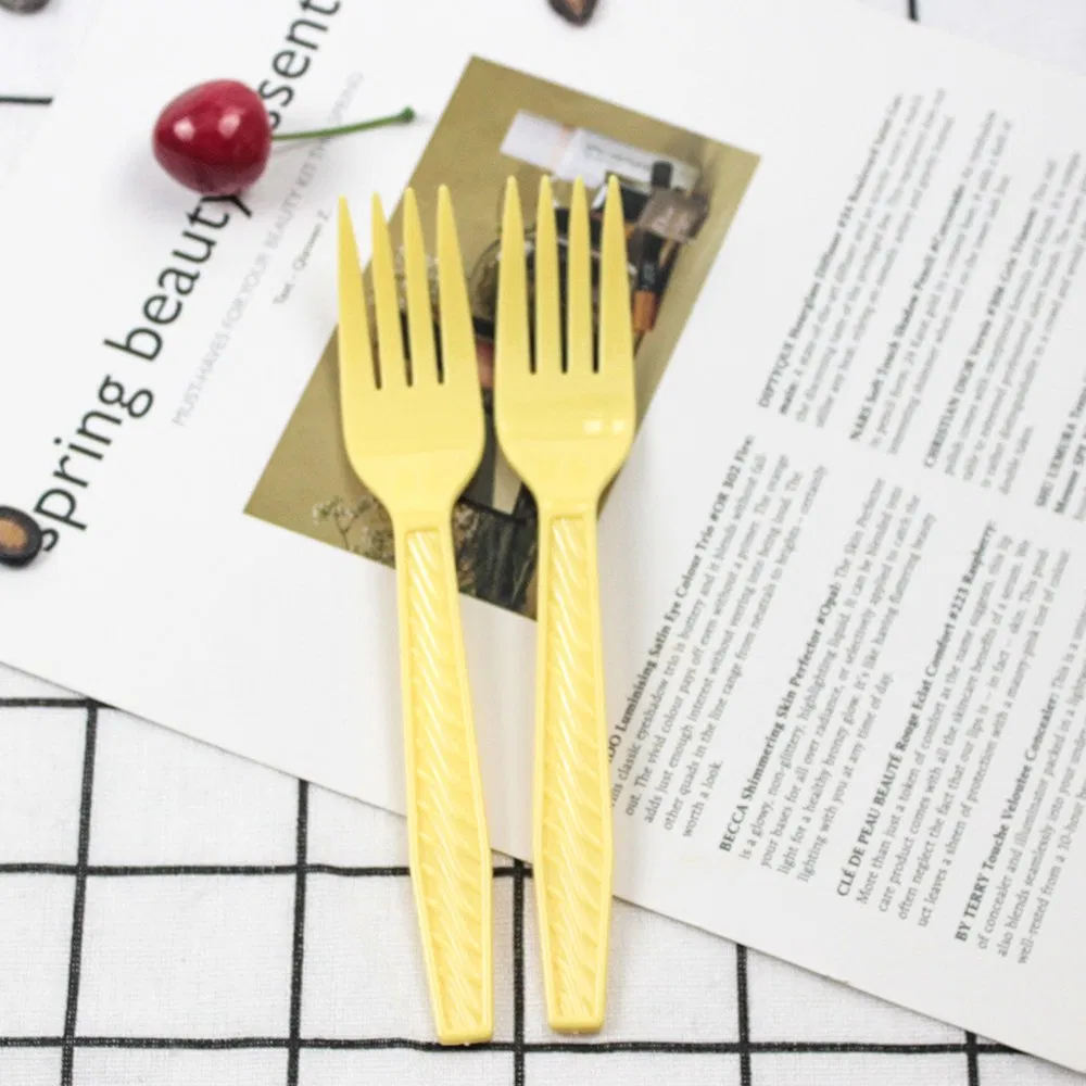 Disposable Plastic Cutlery 175mm Length PS Plastic Fork Customizable Color Yellow for Party