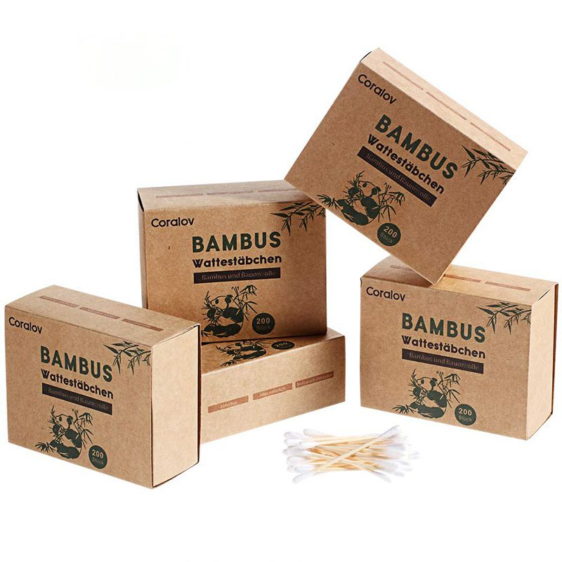 200 PCS Bamboo Cotton Bud Recycling Package, Cotton Swab