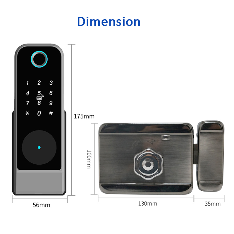 Waterproof Outdoor Fingerprint Ttlock Smart WiFi Gate Door Rim Lock