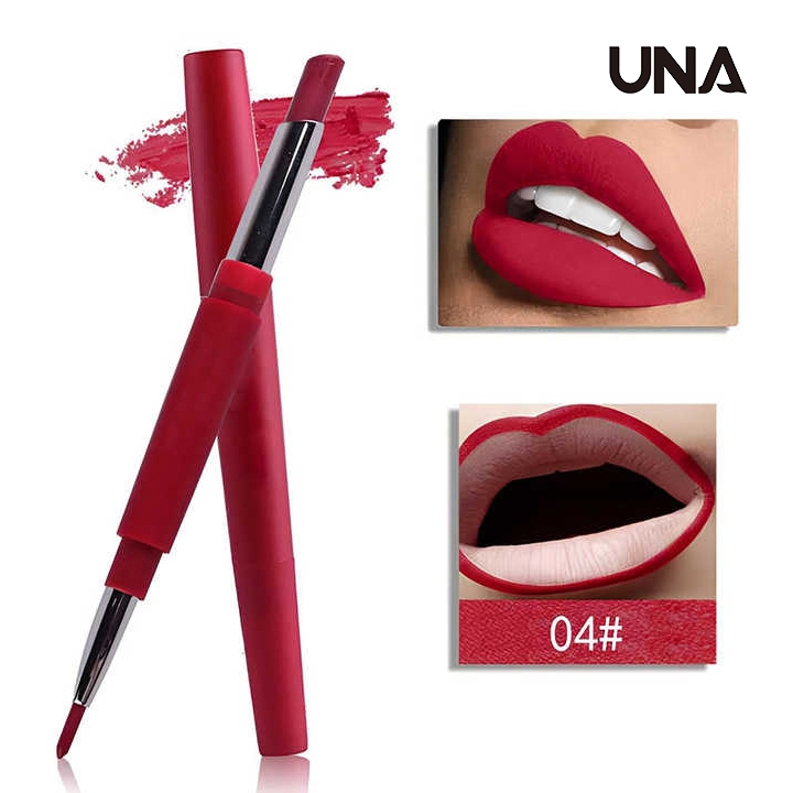 Vegan Double-Ended Long Lasting Matte Lipstick Red Lip Liner Pencil with Water Mineral Ingredients