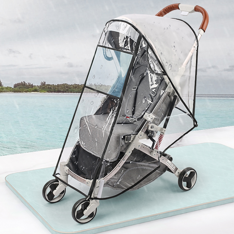 Wholesale Bulk Water Proof Shield Transparent Food Grade EVA Material 0.2mm Travel Universal Baby Carriage/Stroller Rain Cover with Touch Fastener Straps