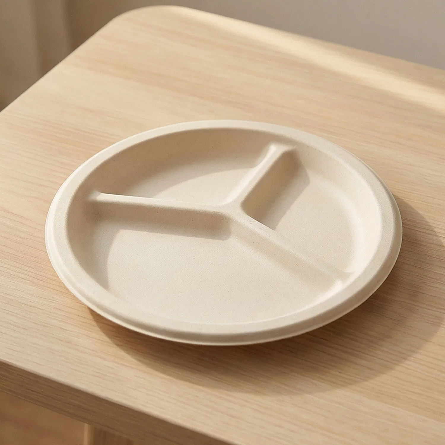 Eco-Friendly 9 Inch Sugarcane Bagasse Plate with 3 Compartments
