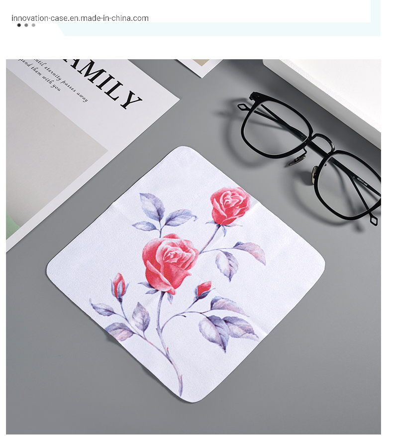 Wholesale Double Sided and Printed Floral, Suede Terry Microfiber Cleaning Cloth for Eyeglasses Lenses, Phones