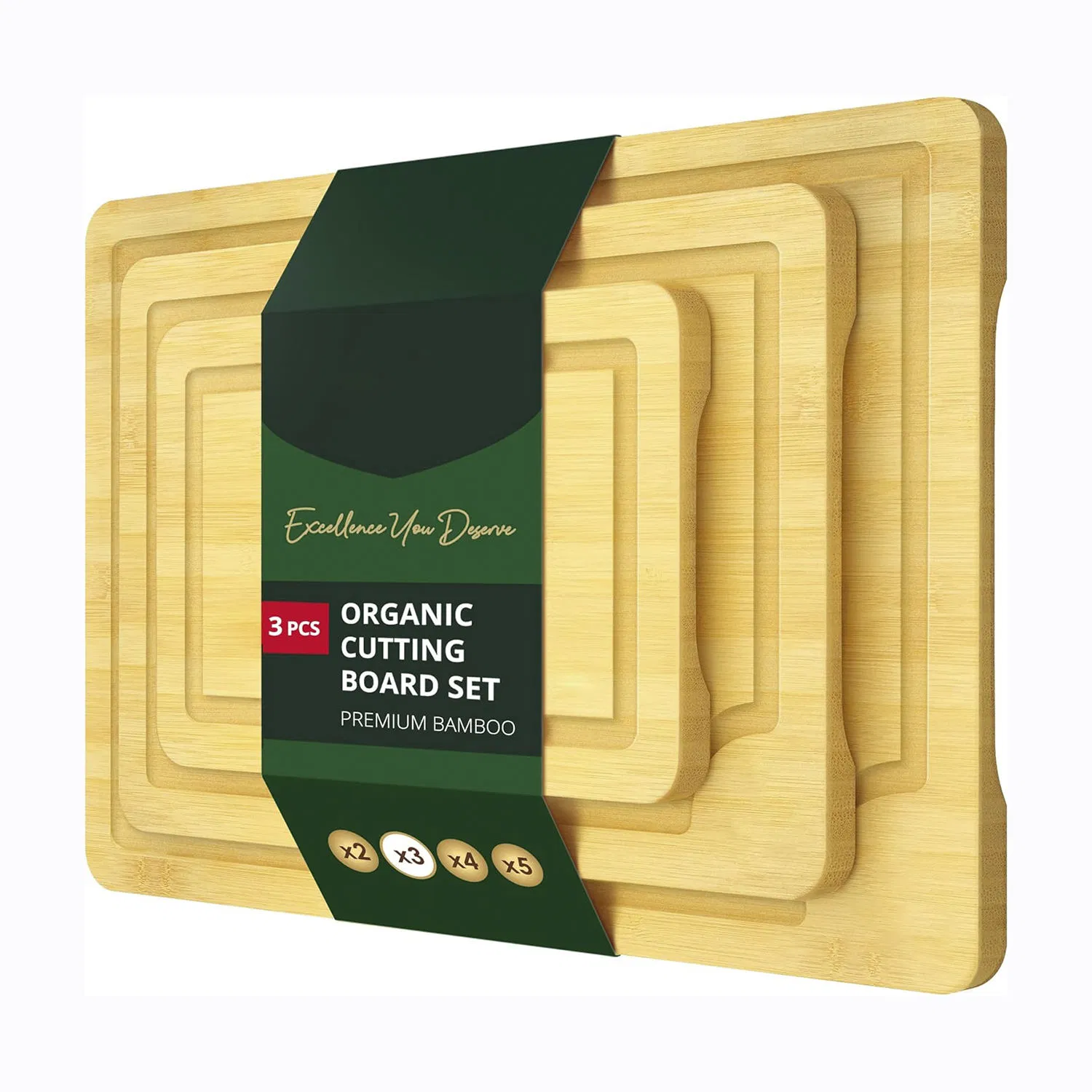 3-PC Bamboo Wood Chopping Board Three-Piece Set Household Kitchen Set Cutting Board Countertop Fruit Board