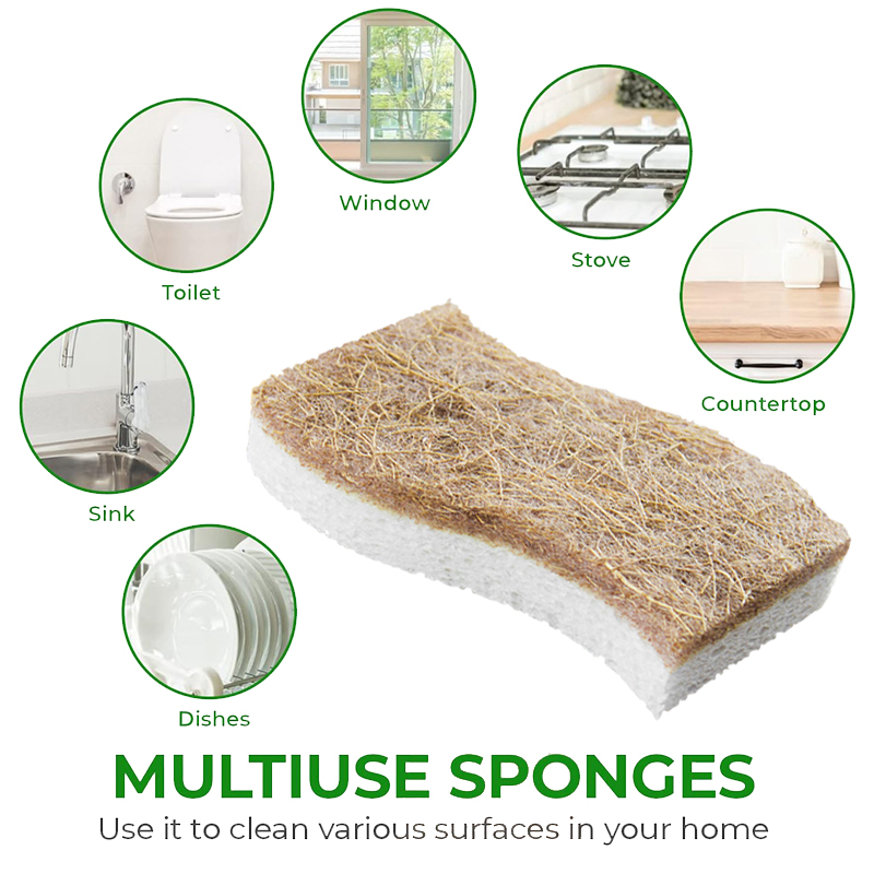 Esun Biodegradable Natural Compostable Cellulose and Coconut Walnut Scrubber Kitchen Sponge