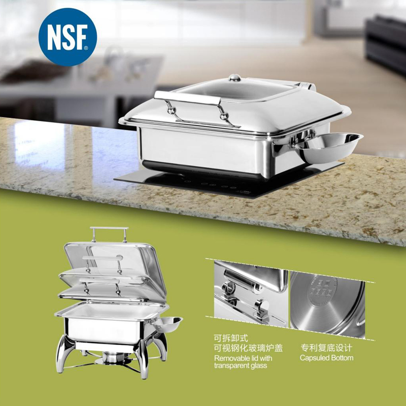 Factory Price Square Buffet Stove with Stand for Hotels Removable Lid