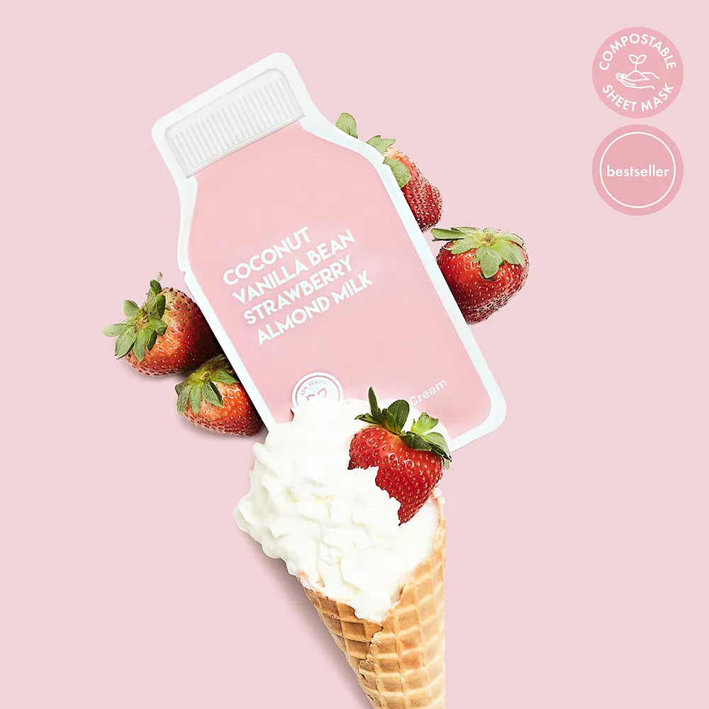 Private Label Korean Whitening Moisturizing Sheet Almond Milk Strawberry Beauty Face Mask Skin Care Facial Mask