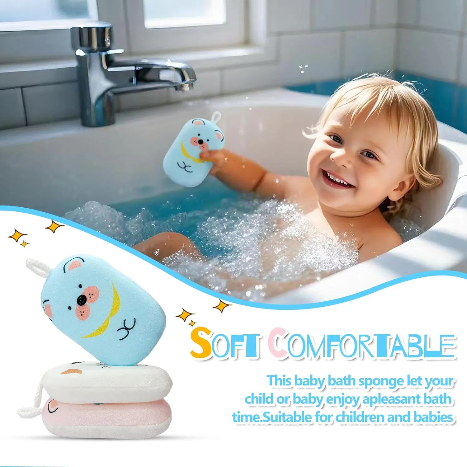 Cute Pattern Design Soft and Absorbent Baby and Kids Bath Loofah Sponge