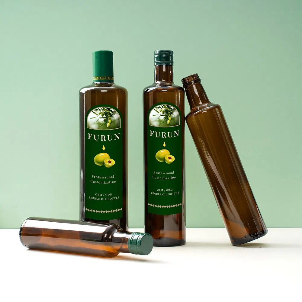 Food Grade Soy Sauce Cooking Oil Bottle Packaging 750ml Empty Amber Round Olive Oil Bottle for Kitchen