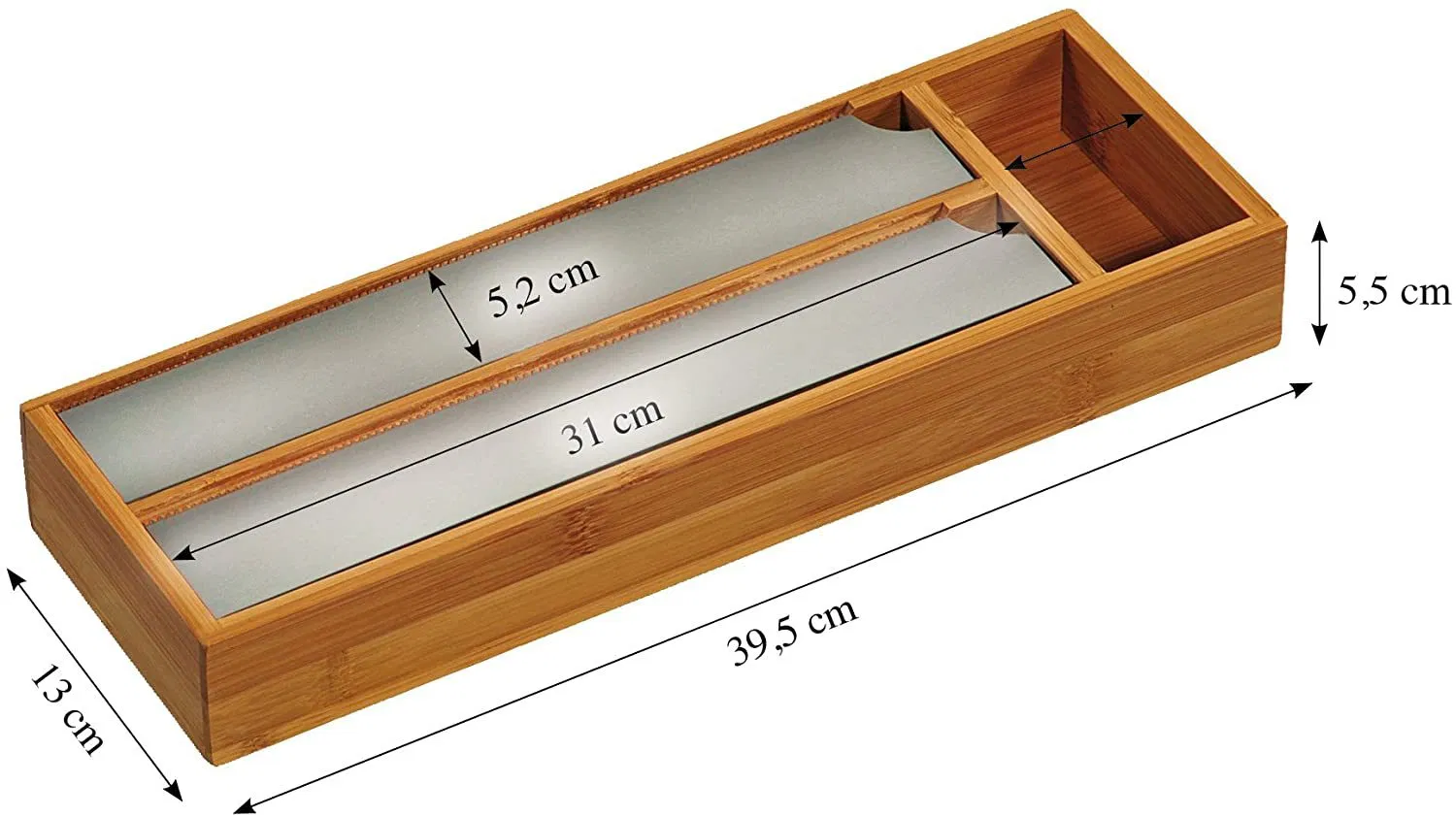 Bamboo Wood Foil Dispenser Organizer Tray for The Drawer