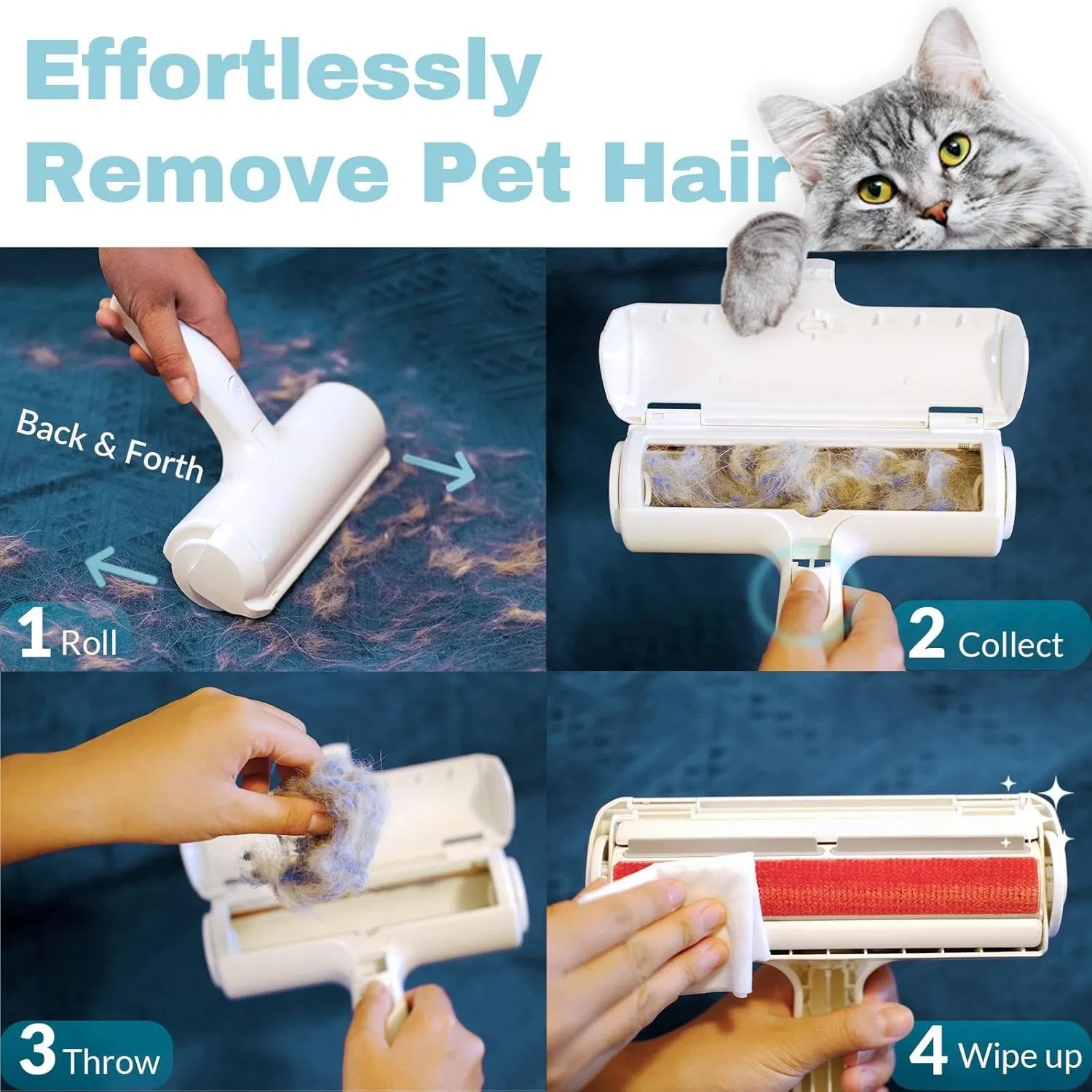 Pet Hair Remover - Lint Roller for Pet Hair - Cat and Dog Hair Remover for Couch, Furniture, Carpet, Car Seat, Reusable Roller with Self-Cleaning Base