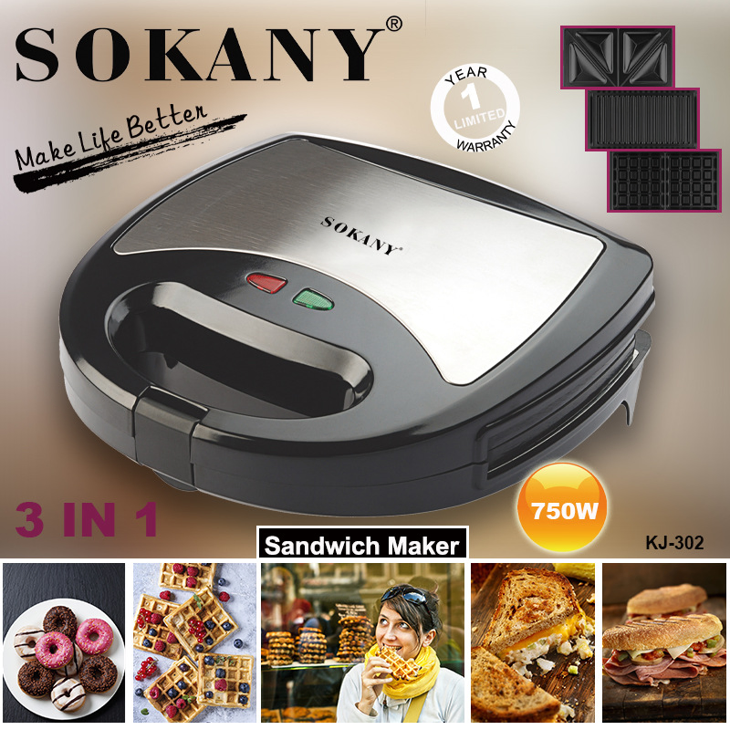 Sokany Sandwich Maker 3 in 1 Household 3in1 Sandwich Maker 3-in-1 Doughnut Waffle & Sandwich Maker Sandwich Maker Machine 3 in One Breakfast Maker