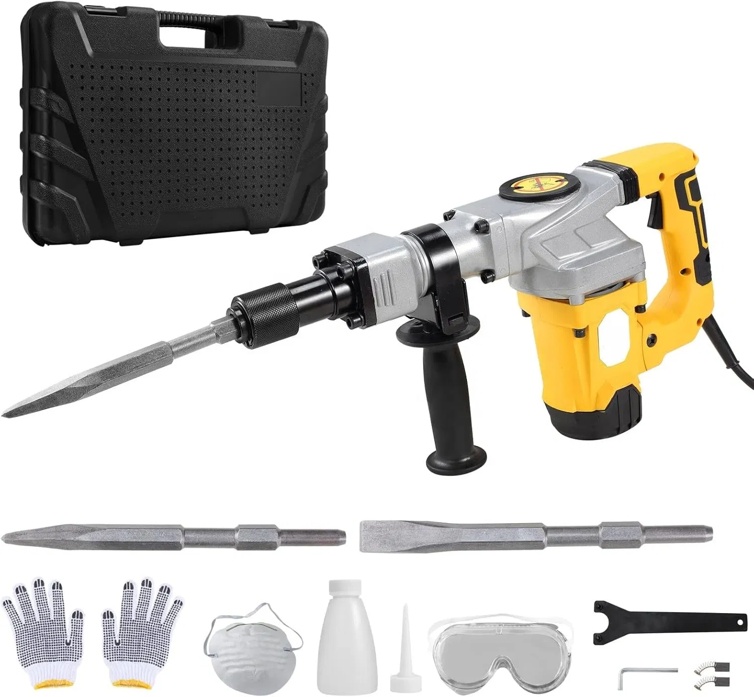 Cisivis 1300W Electric Demolition Jack Hammer, 4200bpm Concrete Drill Breaker Kit Jackhammer