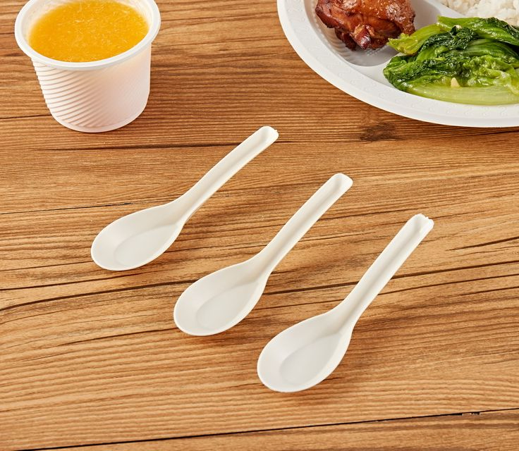 Heavy Duty Eco-Friendly Disposable Biodegradable Starch Chinese Dinner Soup Spoons
