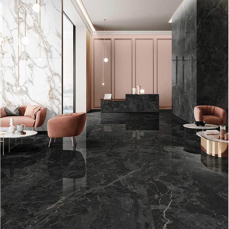 Agate Black Non Porosity Scratch Resistance Precious Stone Tile, Urban Villa