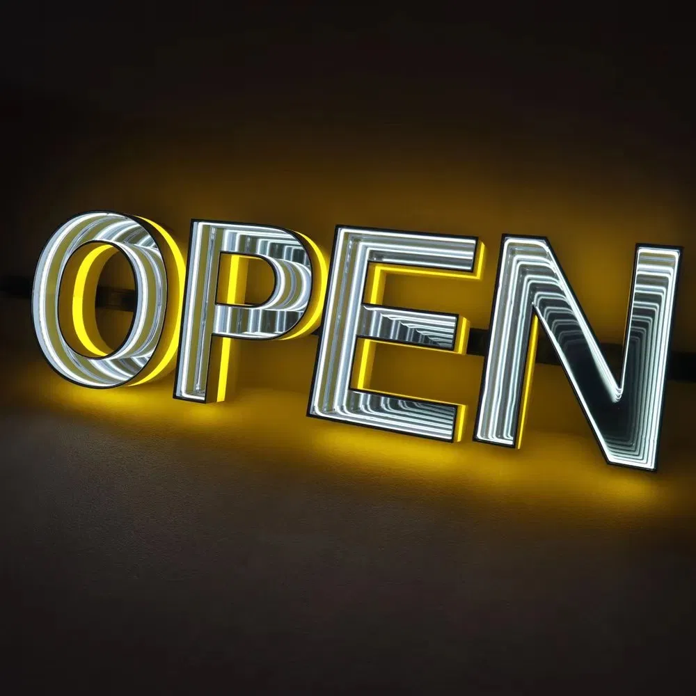 3D Abyss Mirror Neon Infinity LED Sign Custom Acrylic Glass Material for Home and Hotel KTV Track Letter Design