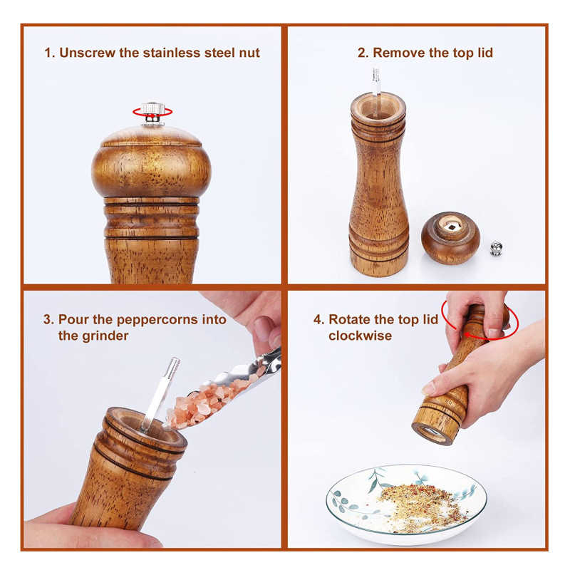 Oak Grinder Manual Pepper Mill Multi-Purpose Flavor Bottle Kitchen Tools