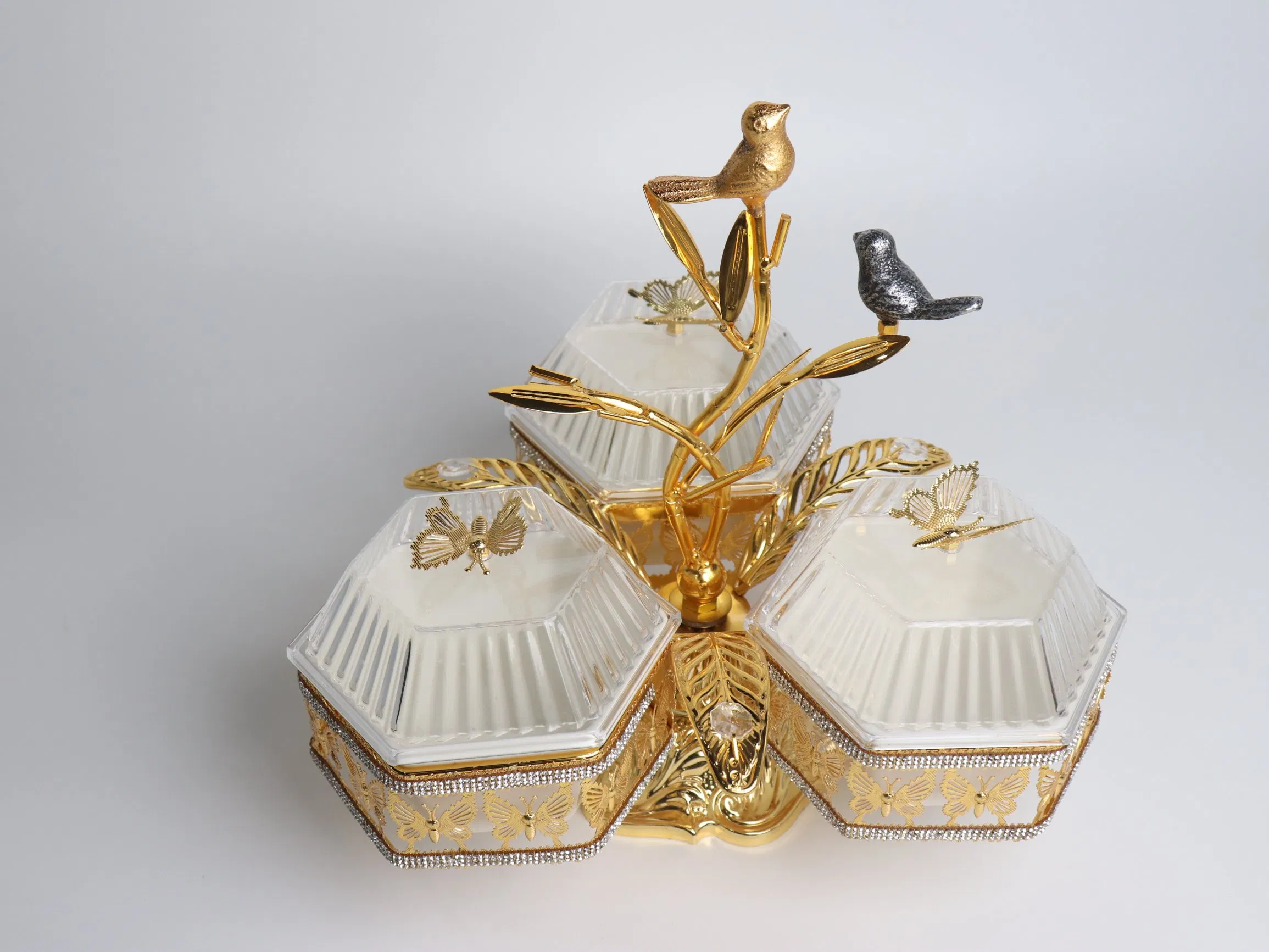 Home Ornament Gold-Plated Iron Frame with 3 Hexagonal Plastic Bowl Sets
