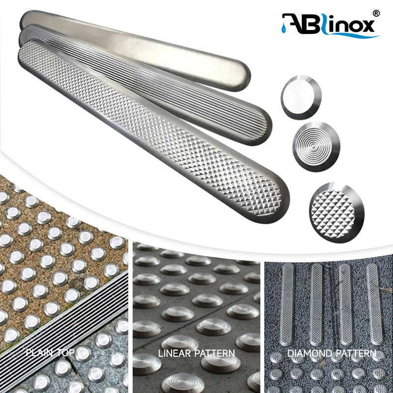 304 316 Stainless Steel Non-Slip Tactile Indicator Stud Warning Strip Disable Blind Tactile Stud Safety Guiding Paving Tile Stud for Sidewalks Road