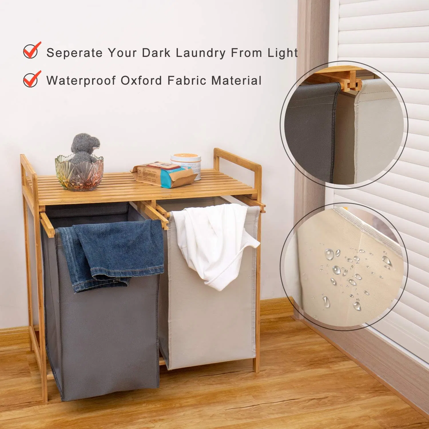 Bamboo Household Laundry Room Bedroom Double Drawer Laundry Basket