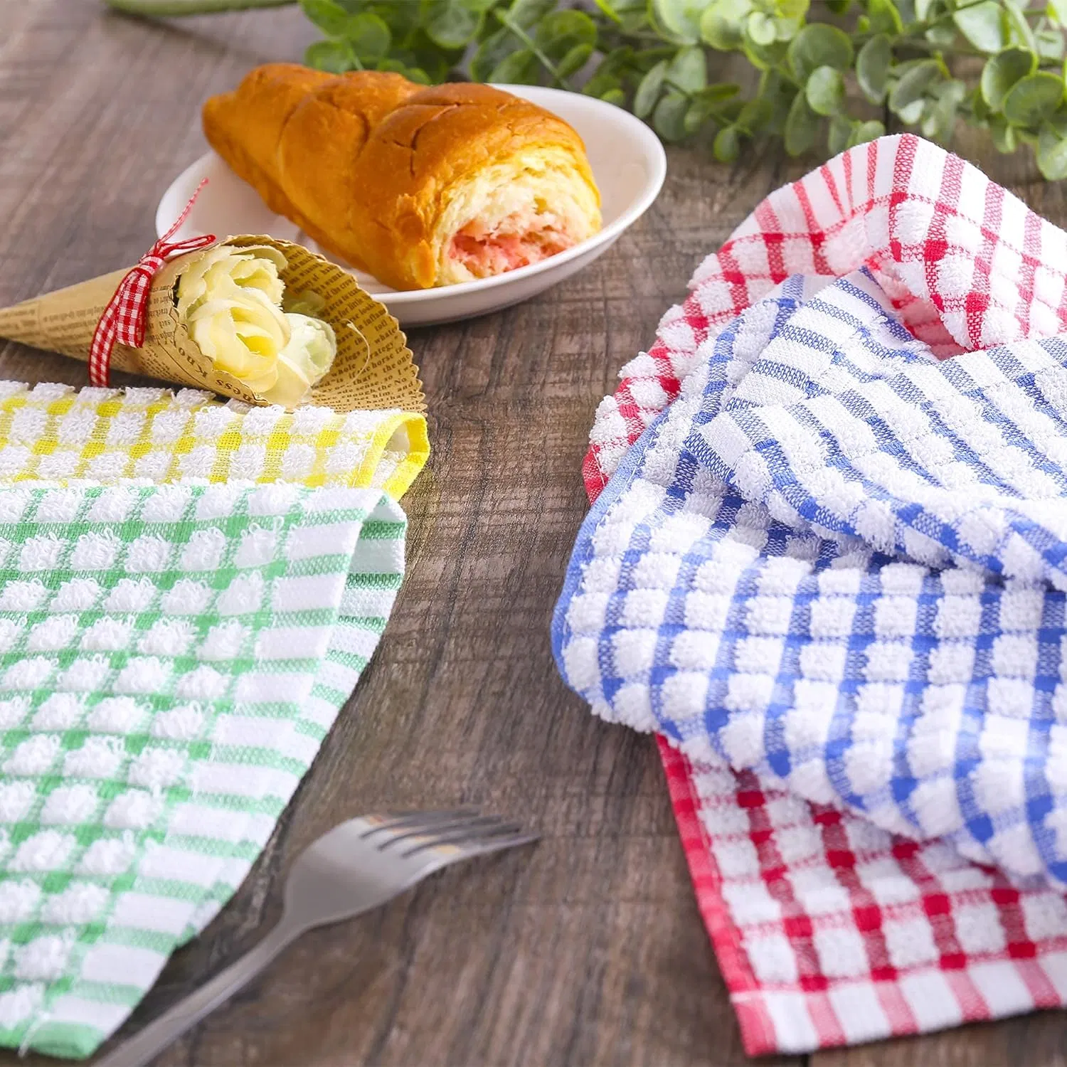 Kitchen Dishcloths 100% Cotton Washing Dishes Scrubbing Dish Towels Sets, Absorbent Kitchen Cloths
