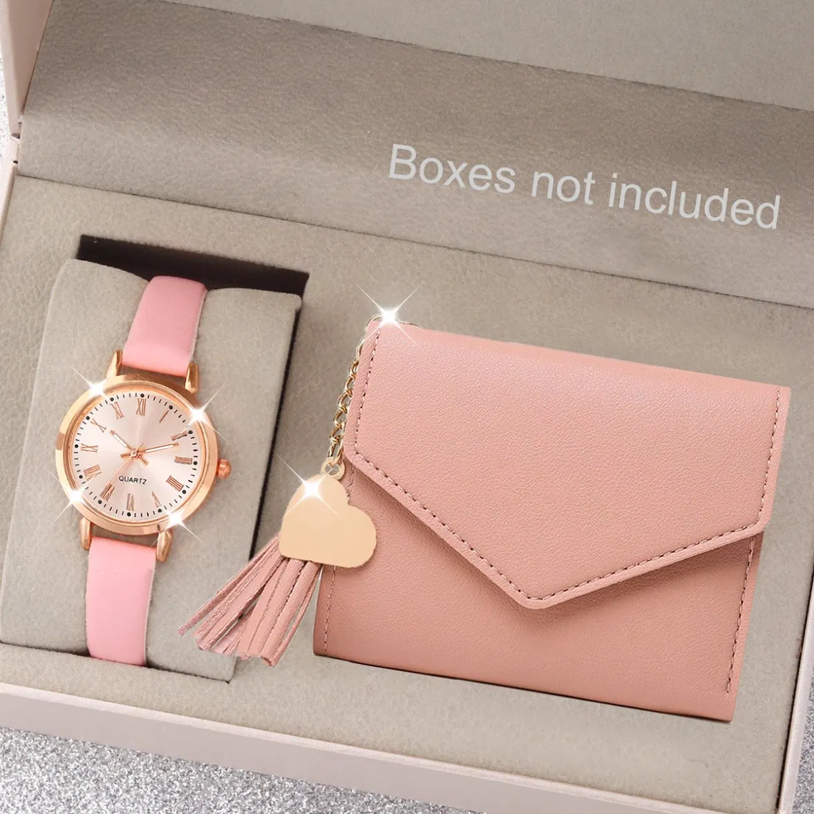 Cute Pink Quartz Watch Set Square Wallet Exquisite and Compact