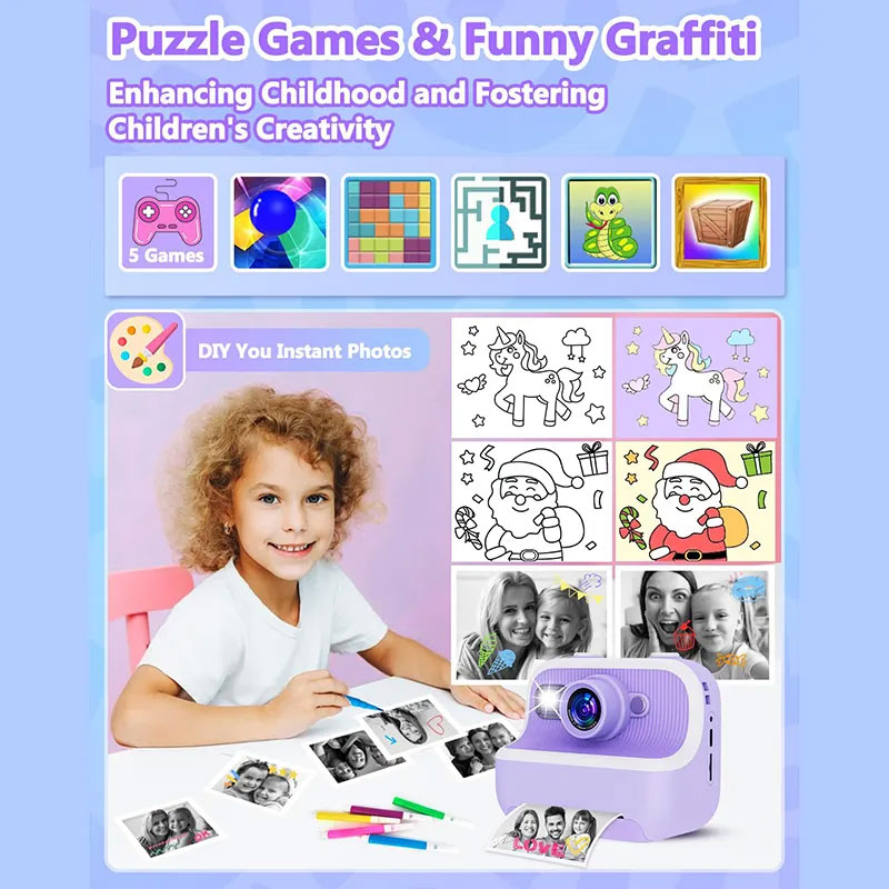 Kids Instant Print Camera with Thermal Paper and 1080P HD Fun 1080P HD Children’ S Camera with Instant Print Feature