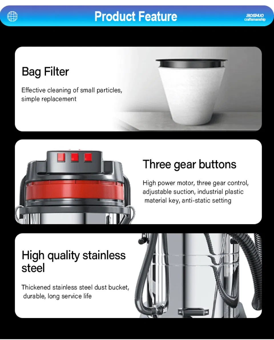 Wet & Dry Dust Collector Stainless Steel Mini Handheld Vacuum Cleaner 35L/70L/80L- Ideal for Car, Sofa, Carpet, Home Cleaning Equipment