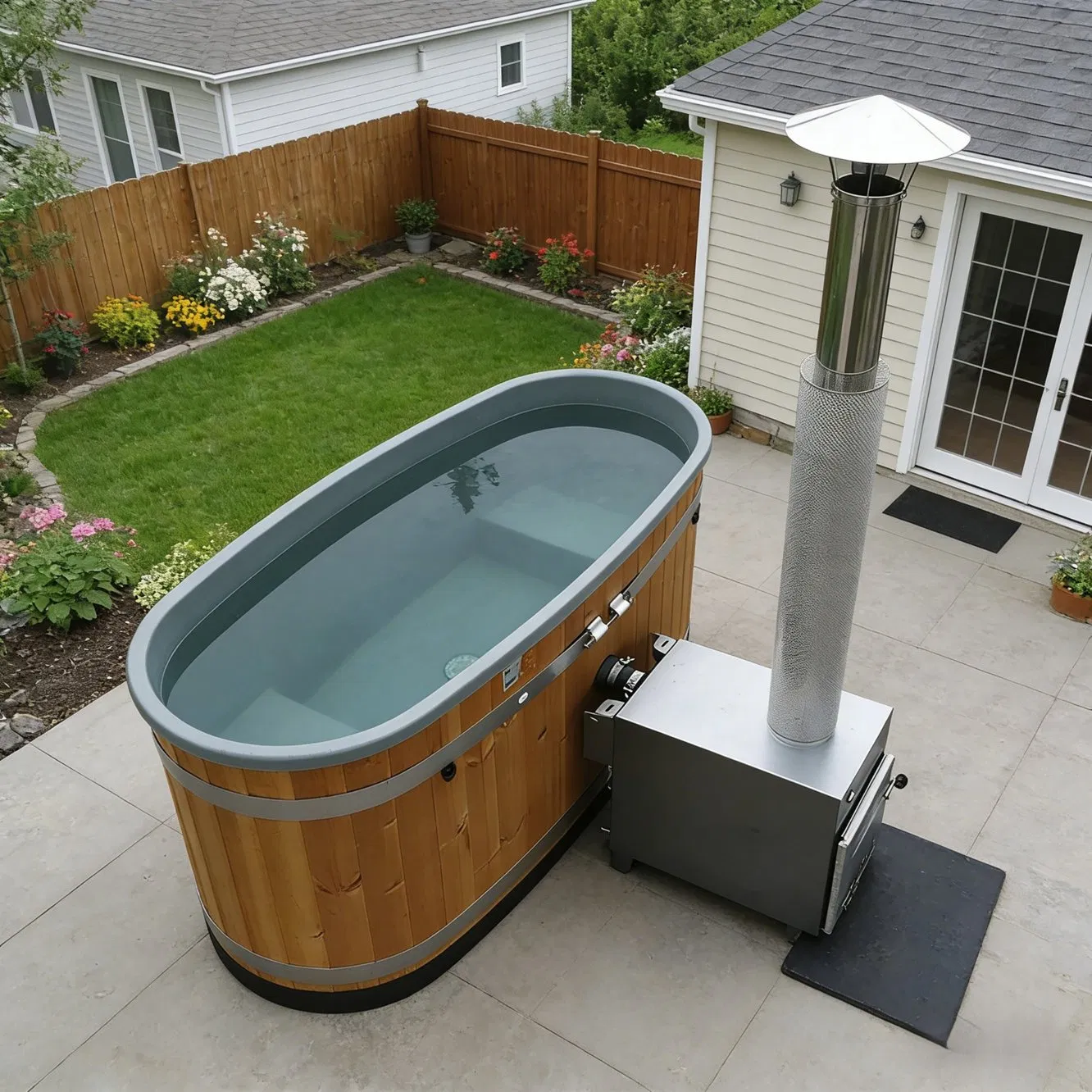 Дровяная купель для 4 человек с гидромассажем