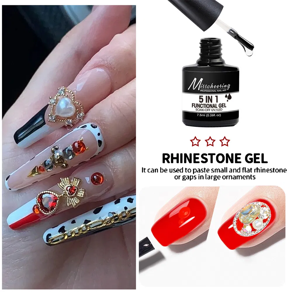 Professional 5 in 1 Functional Nail Art Gel Base Coat Top Coat Building Gel Nail Extension Diamonds Glue