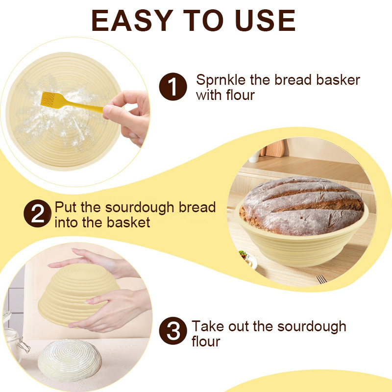 Hot Selling 9 Inch Baking Accessories Wholesale Pink Silicone Bread Proofing Baskets Sets