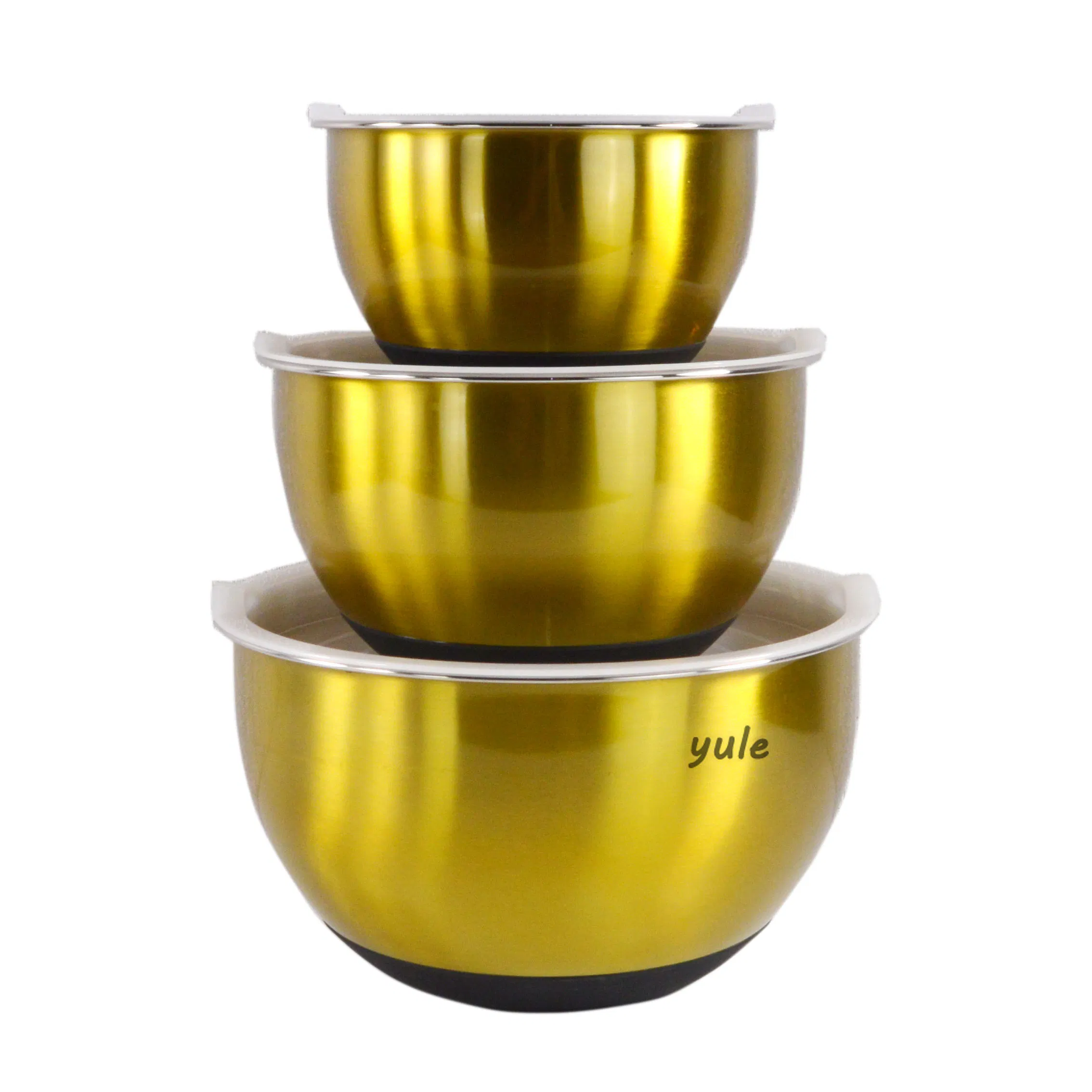 Luxury Style Light Gold Painting Silicone Bottom Stainless Steel Mixing Bowl with Lid