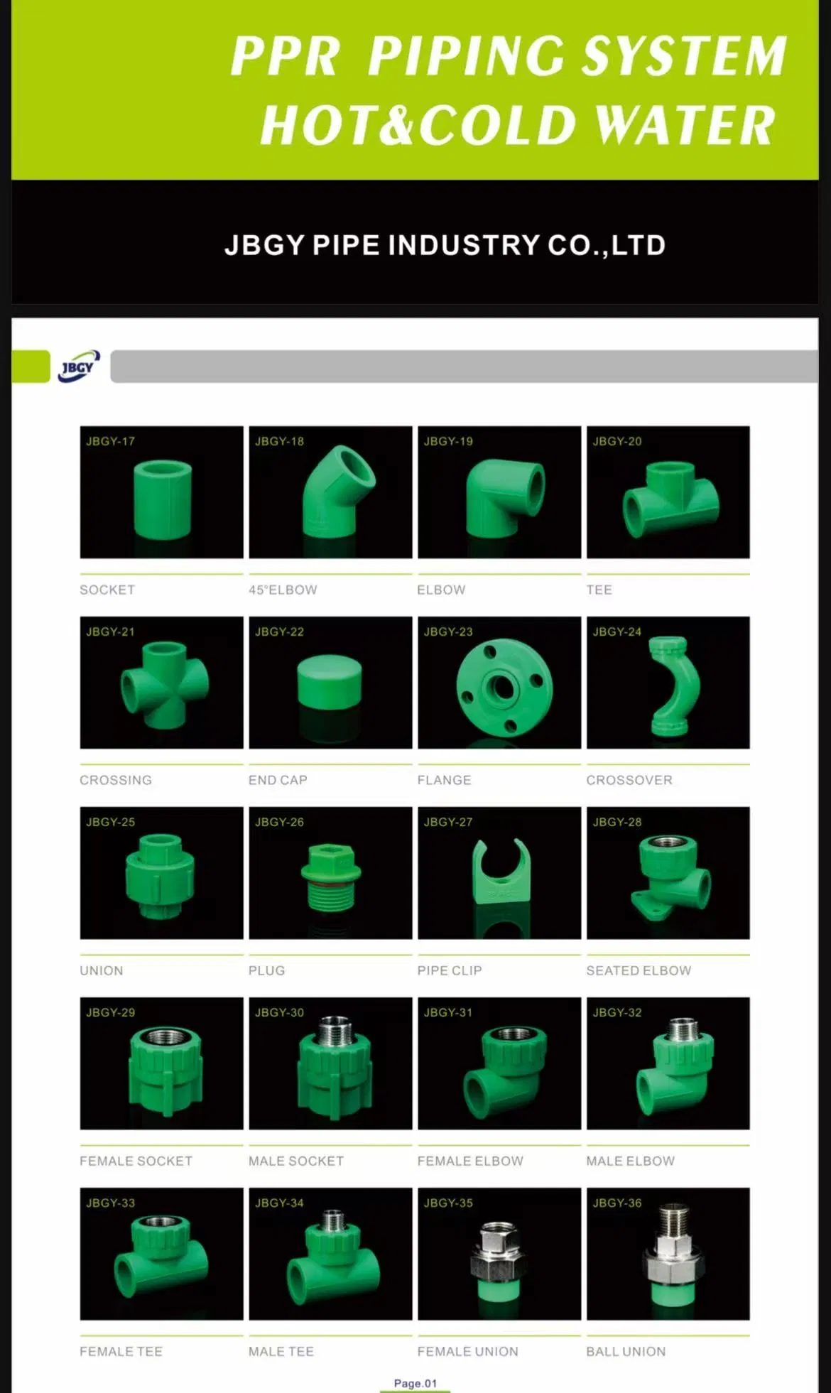 Factory Export PPR Pipes and Fittings 20mm-63mm Stone PPR Pipe Fittings Dark Green Color PPR Fittings