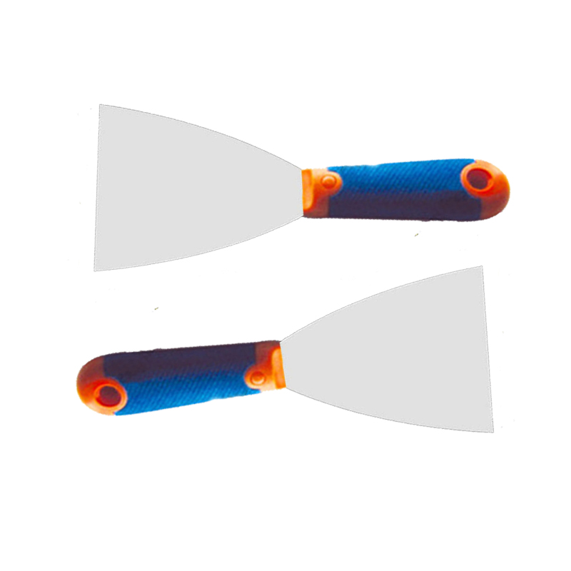 Putty Knife with Rubber-Plastic Handle, Yellow and Blue Color, Press Polished