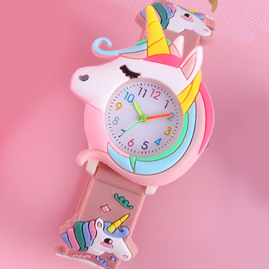 2 Unicorn Watches Cute Cartoon Pink and Deep Pink